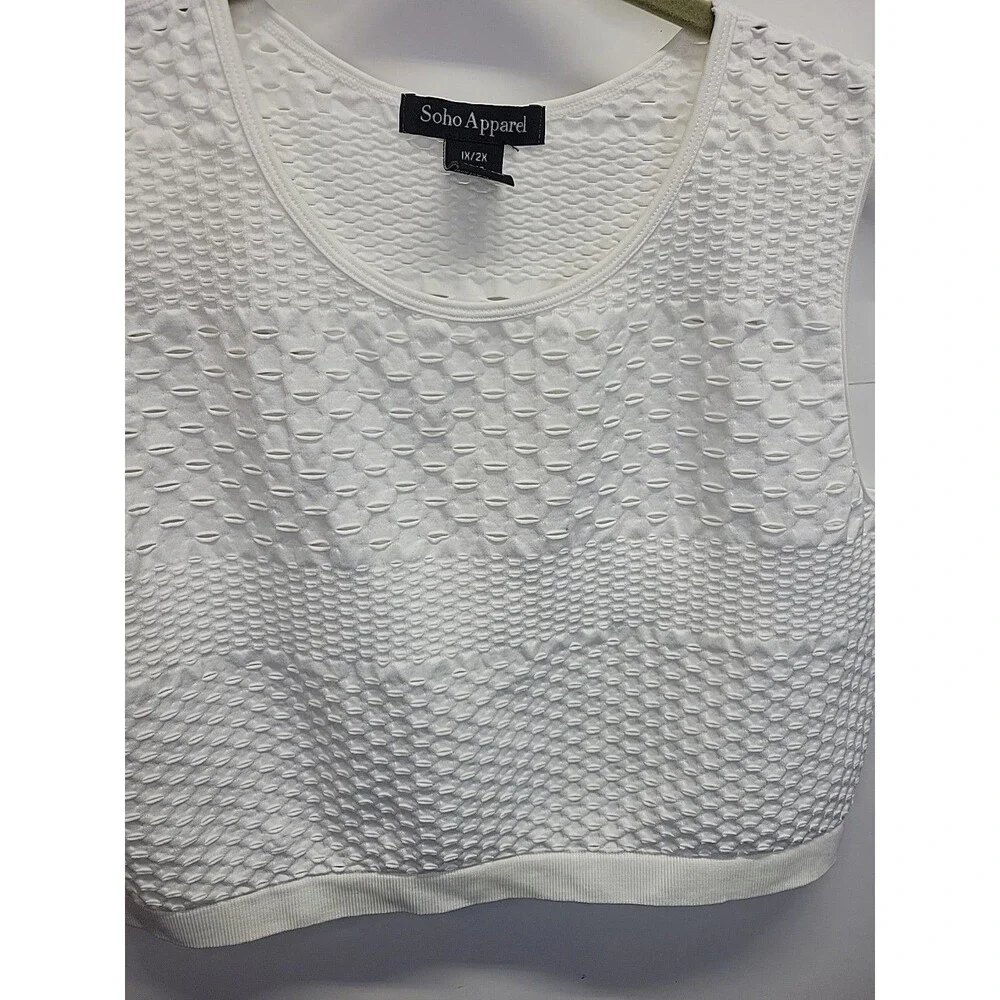 Soho Apparel White Textured‎ Cropped Top Shirt 1x/2x